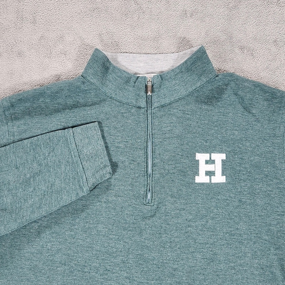 Peter Millar Pullover Mens Medium Green 1/4 Zip Crown Crafted H Logo Jersey Knit
